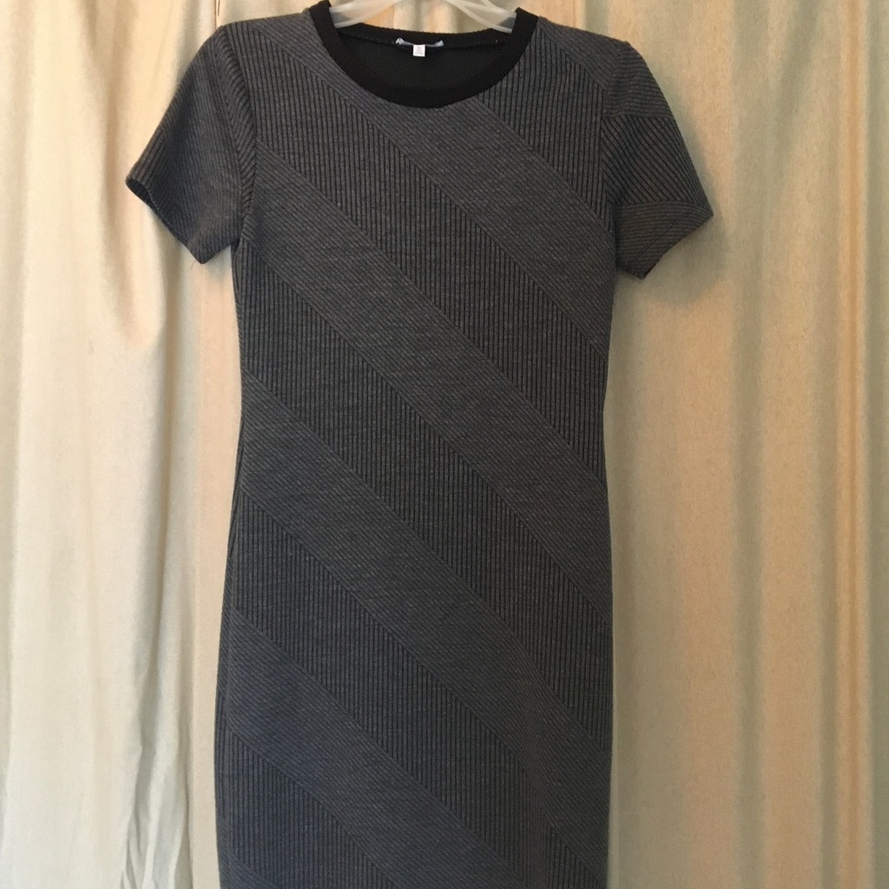SOLD-Grey and black diagonal striped mini t-shirt dress